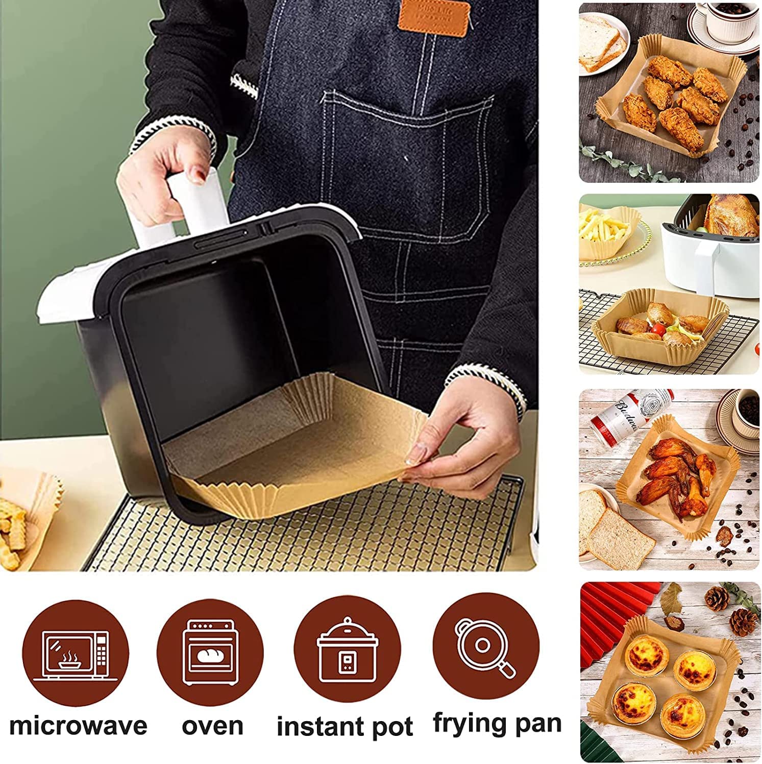 M BUDER Non-stick and Water Proof Parchment Paper - 125 Pcs Air Fryer Disposable Paper Liner for Frying, Baking, Cooking, Roasting - Oil-proof, 6.3-inch - image 3 of 5