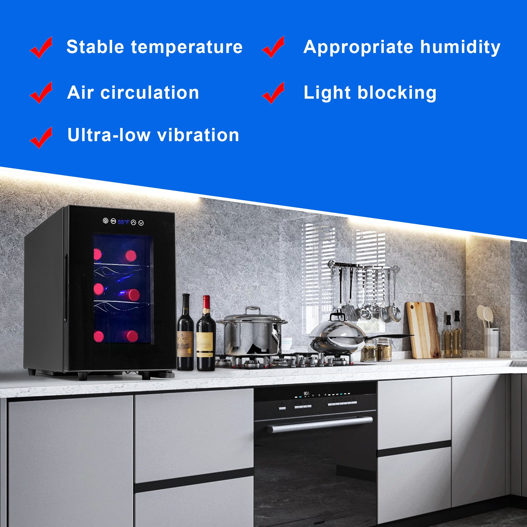 IceBlue Portable 6-Bottle Wine Cooler, Drink refrigerator,Digital Temperature Control(10-18°C) ,LED Screen, Car and Home Use