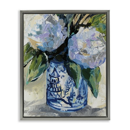 Stupell Industries August Blooms in Vase Gray Framed Floater Canvas Wall Art design by Jeanette Vertentes, 31 x 25