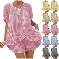 thumbnail image 2 of Plaid Pajamas Set for Women Puff Sleeve Button Down Sleepwear Matching Ruffle Shorts Cute 2 Piece Pjs Lounge Sets, 2 of 6