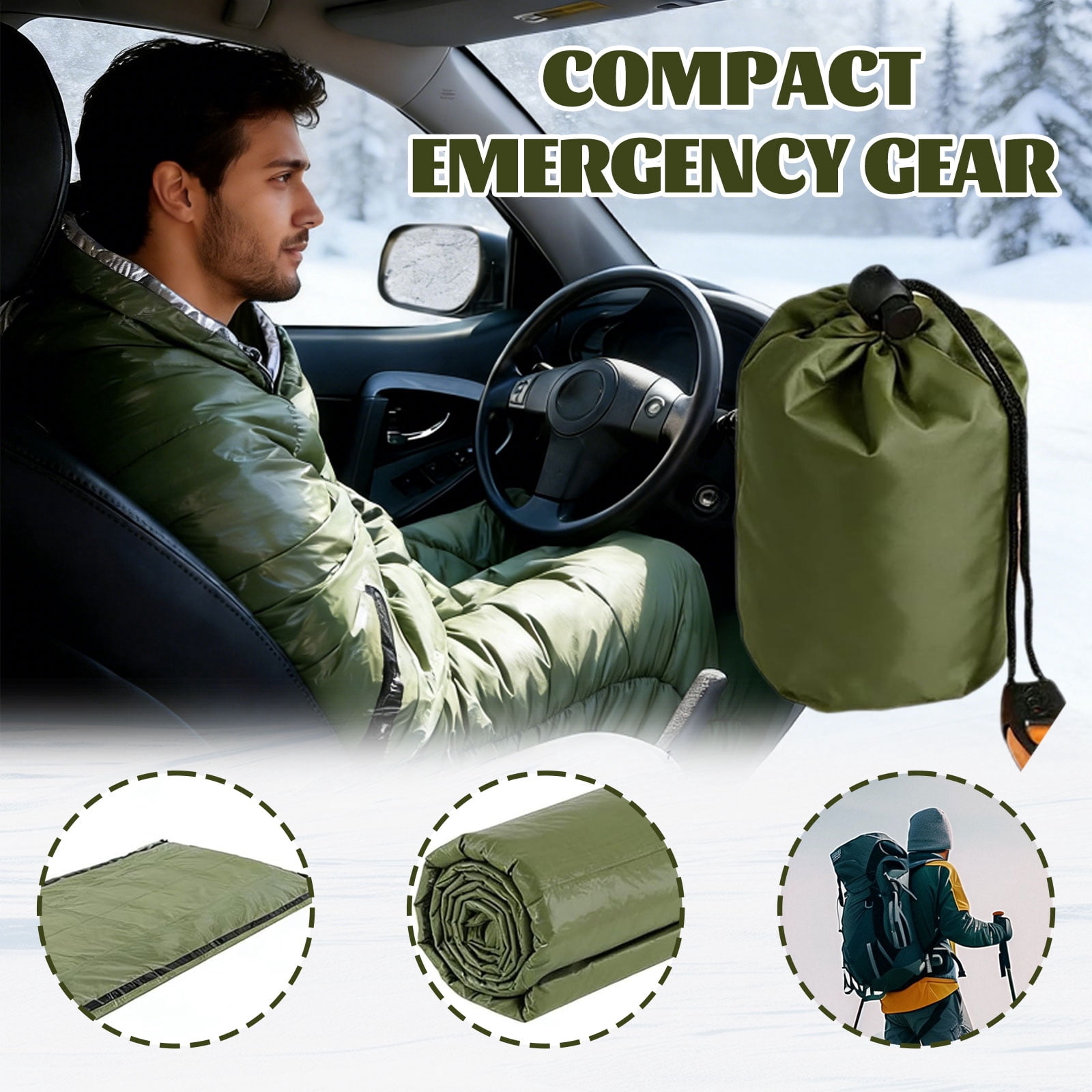2-Pack Blanket, Sleeping Bag, Emergency Sleeping Bag Survival, Waterproof, Compact Lightweight, Emergency Mat for Survival Kit Car Camping Gear Hiking Go (2, Green)
