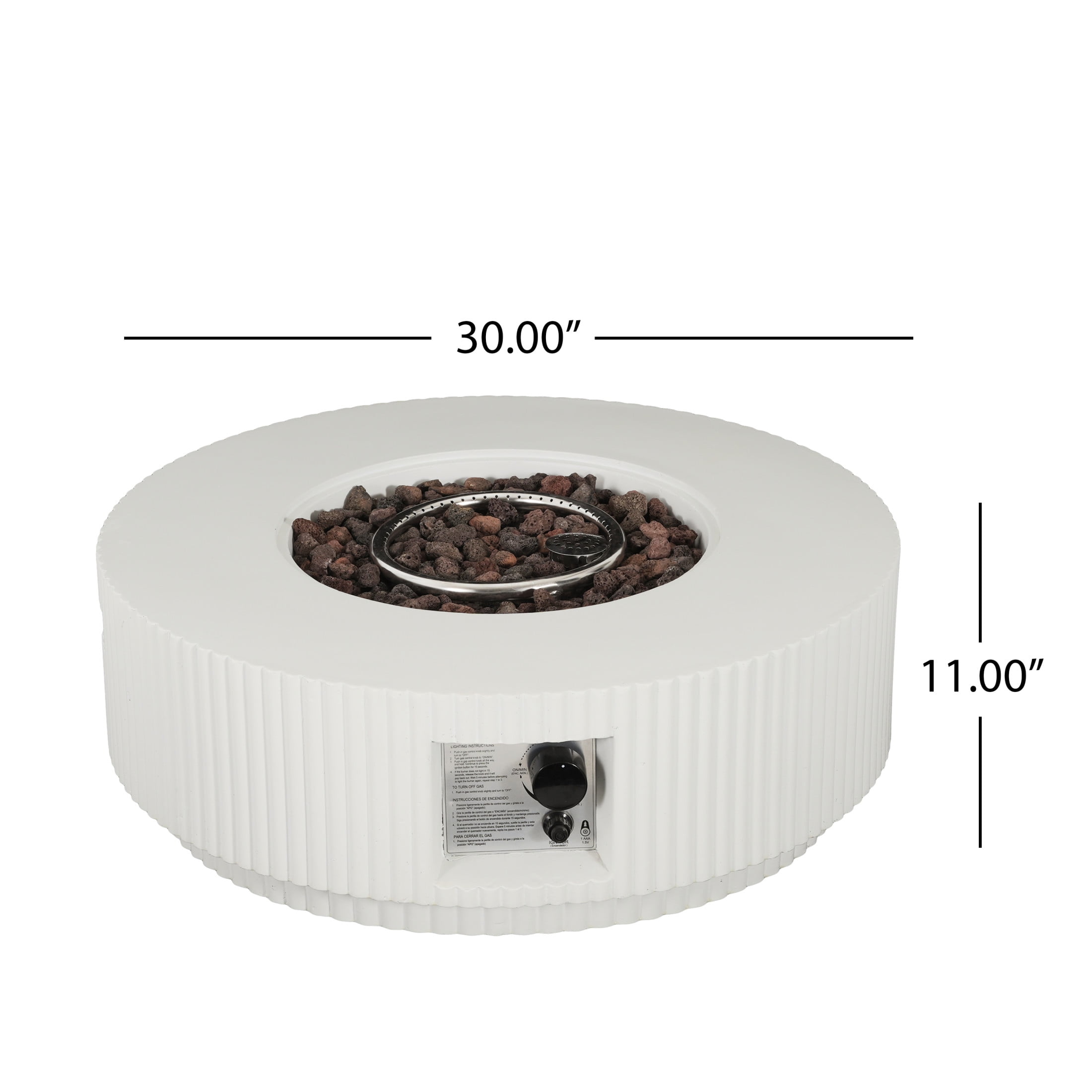 Christopher Knight Home 30" Patio MGO Propane Fire Pit Set, 40,000 BTU Ribbed Round Heater with Lid and Tank Cover, White