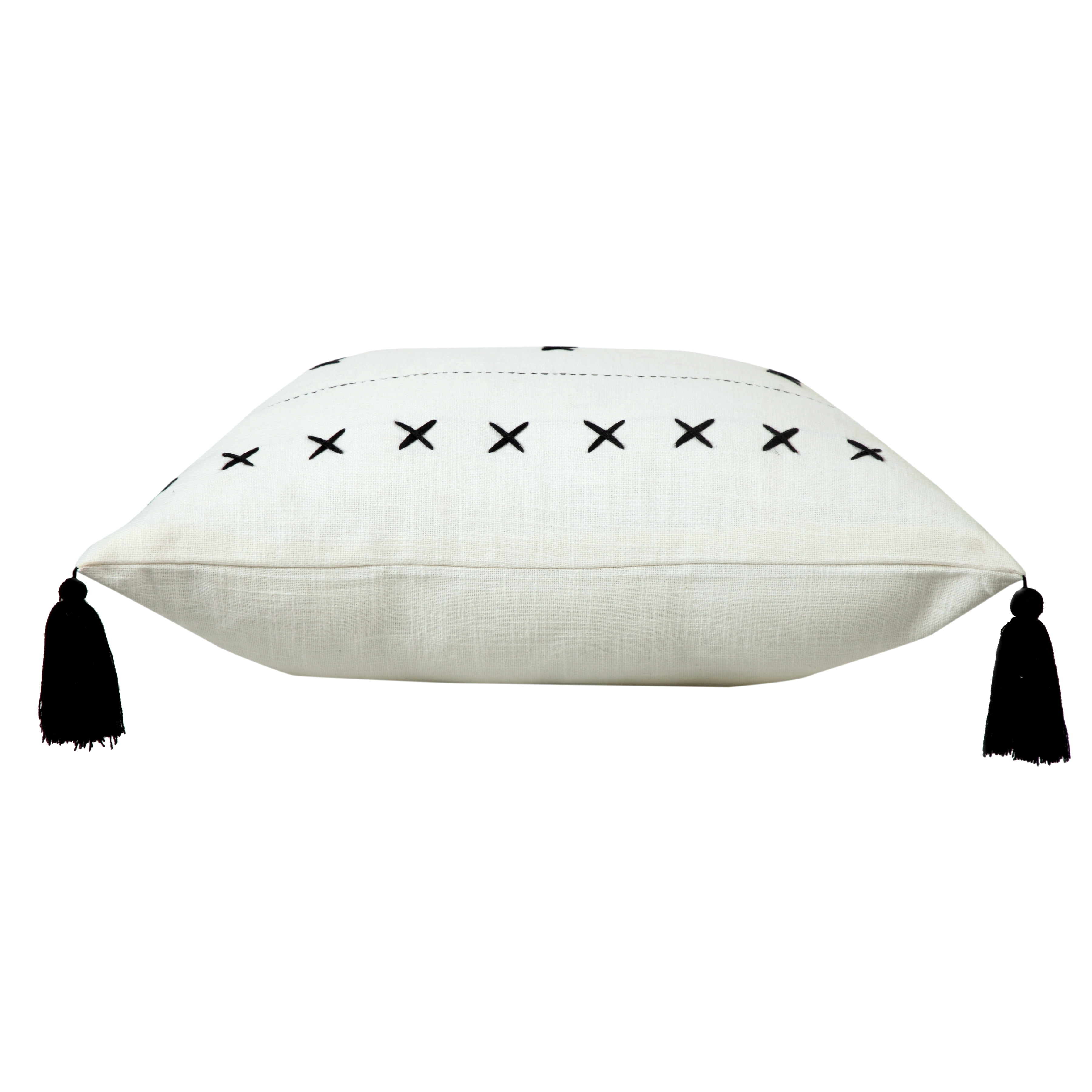 Ox Bay 20" x 20" Hand-Woven White/ Black Geometric Organic Cotton Pillow Cover