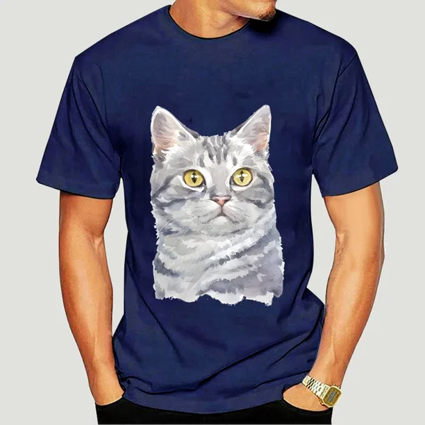 Camiseta con estampado de gato de acuarela para hombre, ropa de verano, holgada, de manga corta y cuello redondo, estilo Harajuku, de gran tamaño