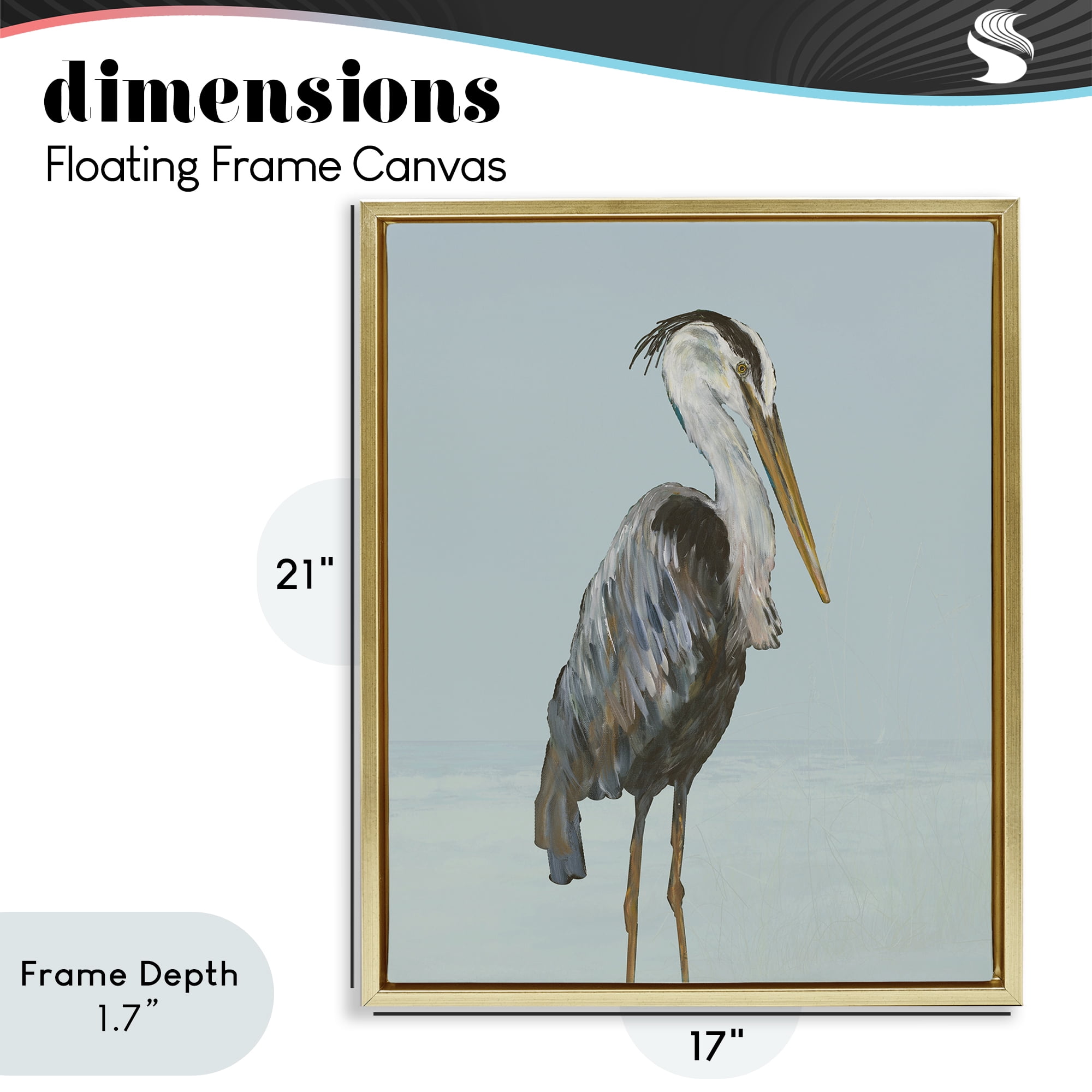 Stupell Industries Coastal Pelican Muted Blue Gold Framed Floater Canvas Wall Art, design by Julie DeRice