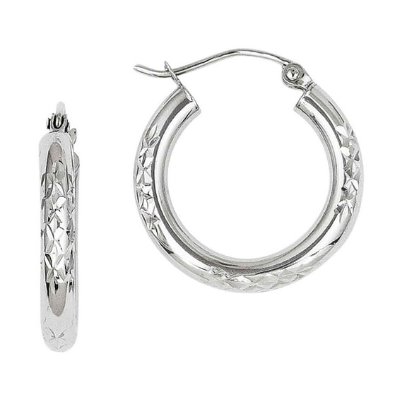 Primal Gold 10 Karat White Gold Diamond Cut 3mm Hoop Earrings