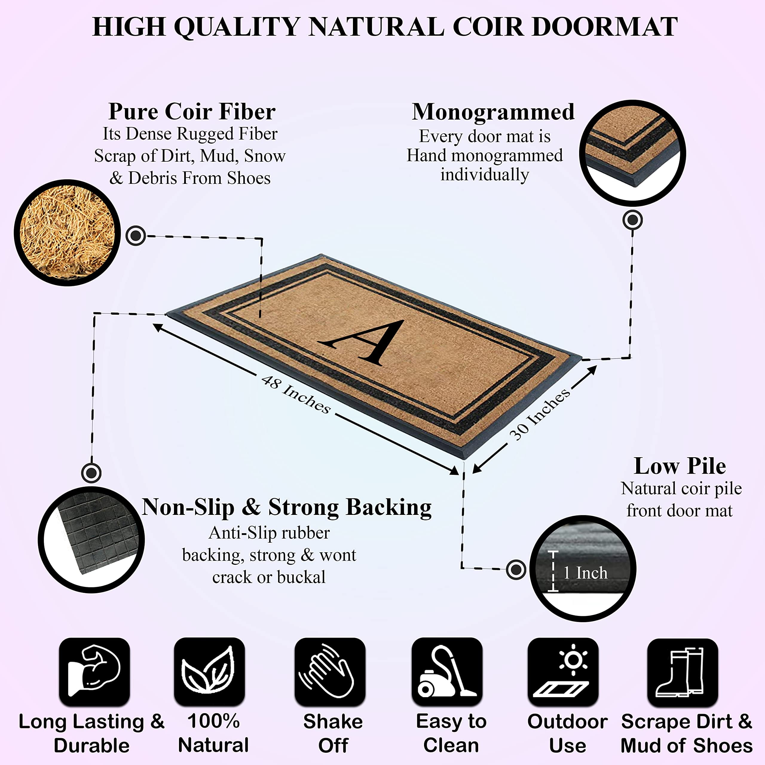 First Impression Markham Border Natural Rubber Double Door Extra Large  Monogrammed Doormat-(29.5 X 47) 