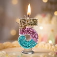 thumbnail image 4 of Number 5 Glitter Birthday Candle with Crown, 5Th Birthday Cake Topper for Birthday Party, Pastel Pink Teal Gold Party Decoration, 4 of 5