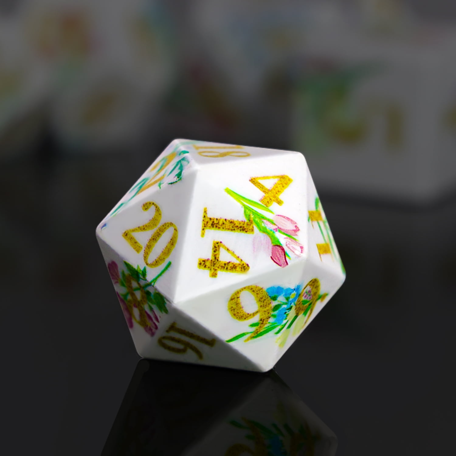 SWAJUJA DND Dice Set, 7 Piece Sharp Edge Polyhedral Dice with Metal Box, Floral Theme Design for Dungeons and Dragons