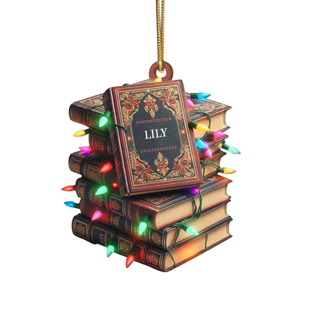 Seyotauo Christmas Tree Ornament Book Lovers Gifts Christmas Decoration Acrylic Crafts 2D Design Hanging Decor for Xmas Decoration (Book Shaped)