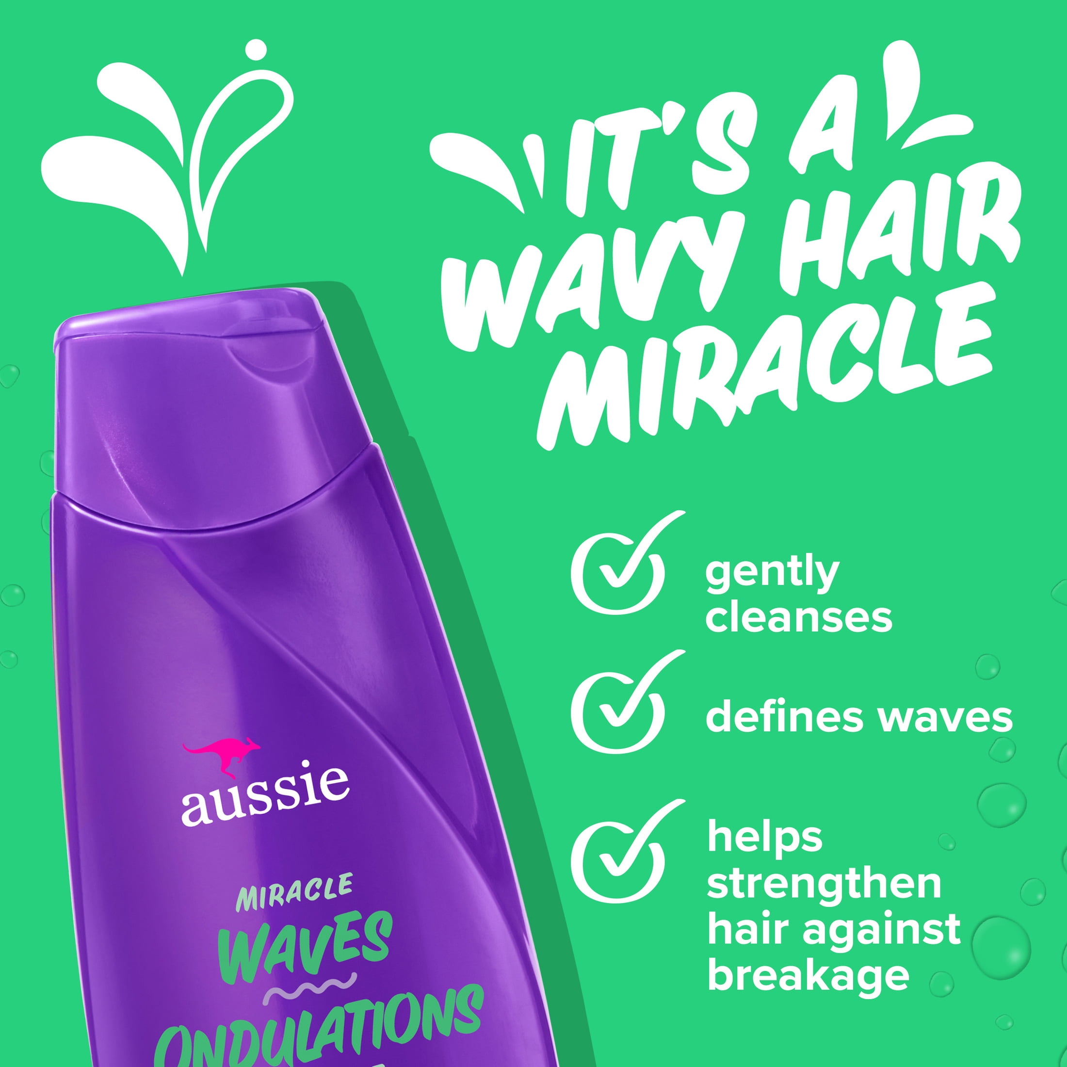 (2 pack) Aussie Miracle Waves Anti-Frizz Hemp Paraben-Free Shampoo, 12.1 fl oz