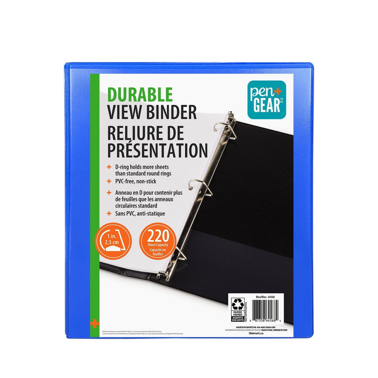 PEN+GEAR 1" DURABLE VIEW BINDER, Slant D-Ring, BLUE