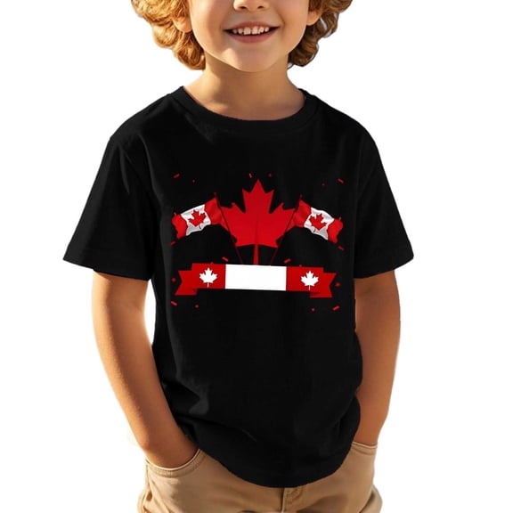 Boys Shirts Graphic T Shirt with Embroidered Maple Leaf Canadian Patriotic Celebration Tee for Kids Black 3 Years-4 Years