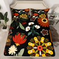 thumbnail image 2 of Homewish Rustic Flower Floral Twin Sheet Sets,Ancient Boho Style Twin Fitted Sheet,Black Red Orange Flat Sheet For Adult,Breathable Home Decor,3-Piece, 2 of 7