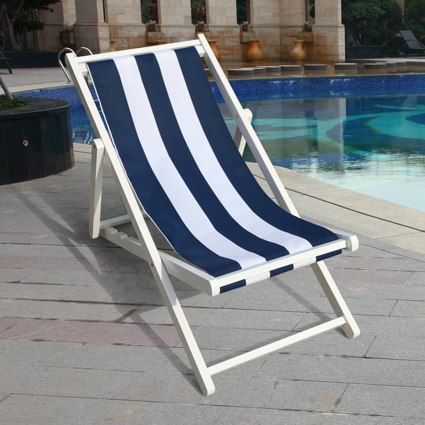 Beach Folding Sling Chair Patio Lounge Chair with Blue Stripe, Folding
