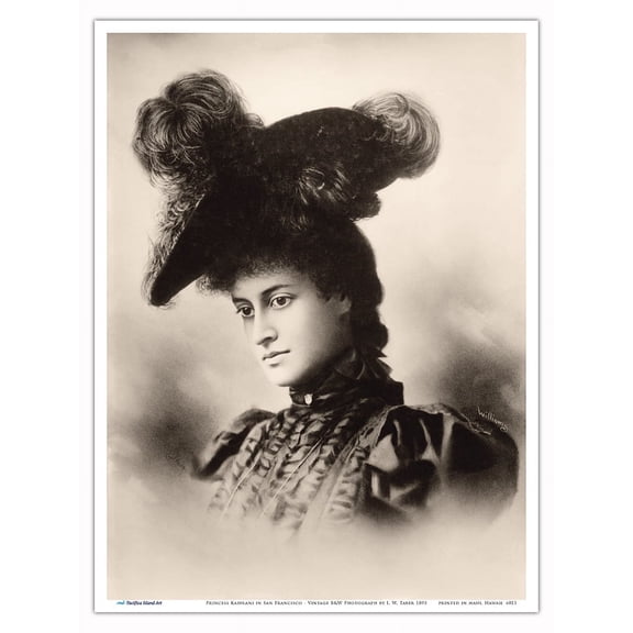 Princess Kaiulani in San Francisco - Crown Princess of Kingdom of Hawaii - Vintage B&W Photograph by I. W. Taber c.1895 - Master Art Print (Unframed) 9in x 12in