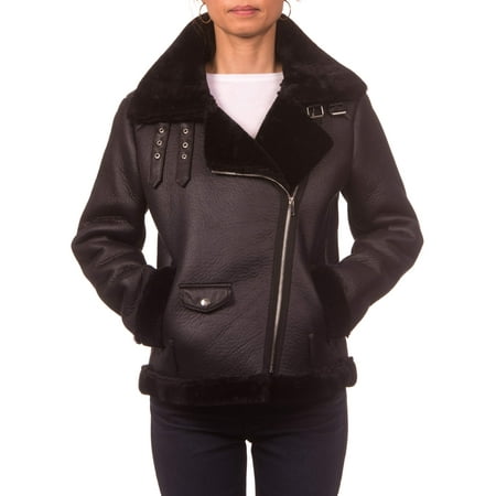 Nanette Lepore Faux Shearling Moto Jacket with Buckle Collar