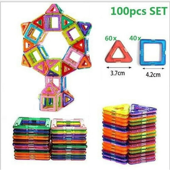 Topboutique 100pcs Magnetic Blocks Set - Building Construction Kit Educational Toys For Your Kids (Stronger Magnets)