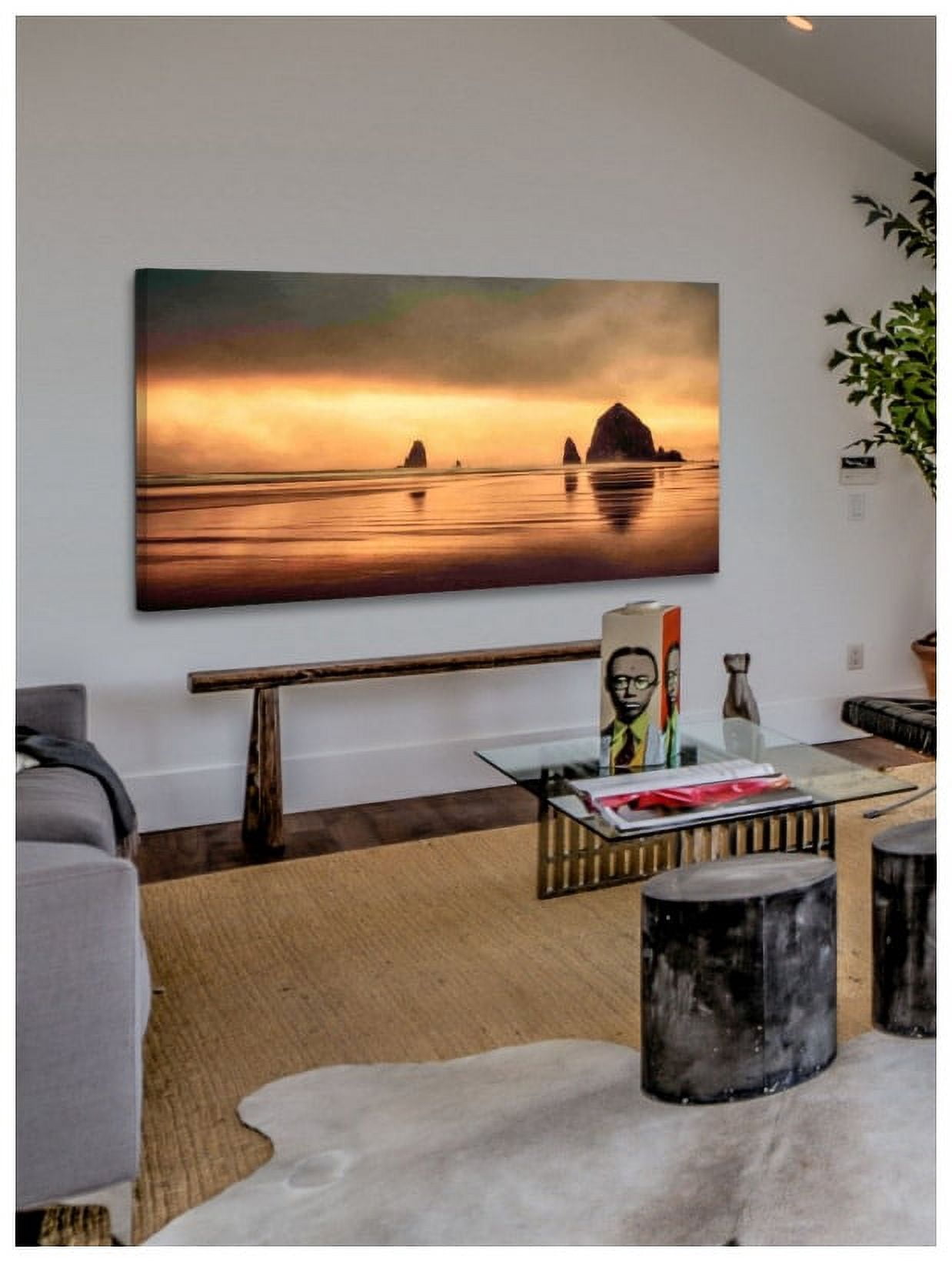 MARMONT HILL  - Handmade Haystack Sunset Painting Print on Canvas 36 x 18