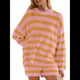 thumbnail image 2 of Conjunto de Pijama de Dos Piezas para Mujer, de Gran Tamaño, con Suéter A Rayas, Top de Larga y Pantalones Cortos. Naranja L, 2 of 5
