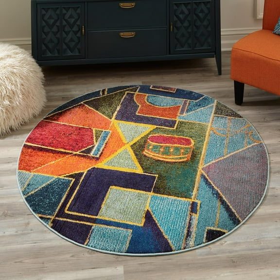 Unique Loom Haerfest Collection Area Rug - Uganda (7' 10" Round Multi/Blue)
