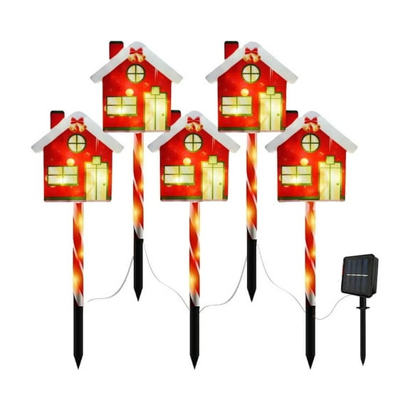 Nmdmisc Solar Christmas Pathway Lights Outdoor Decorations,Star Candy Lights Waterproof Led Garden Stake Lights for Walkway Yard Lawn Porch Holiday Decor 5-Pack,D