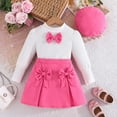 thumbnail image 2 of Little Outfits for Girls Sets Kids Ribbed Bow Top Skirt Hat 3 Piece Casual Winter School Fall Girls Clothes Hot Pink Size 7-8T, 2 of 9