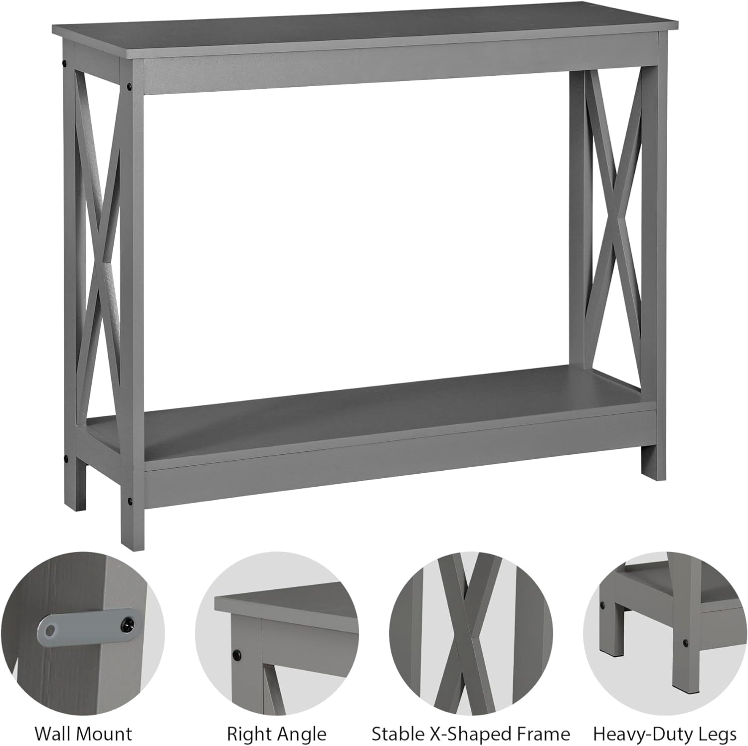 39.3" Grey Farmhouse Console Table with Open Storage Shelf, Narrow Sofa Table for Hallway