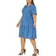 thumbnail image 4 of Agnes Orinda Women's Plus Size Chambray Dress Short Sleeves Button Down Flowy Tiered Shirt Dresses 1X Denim Blue, 4 of 7