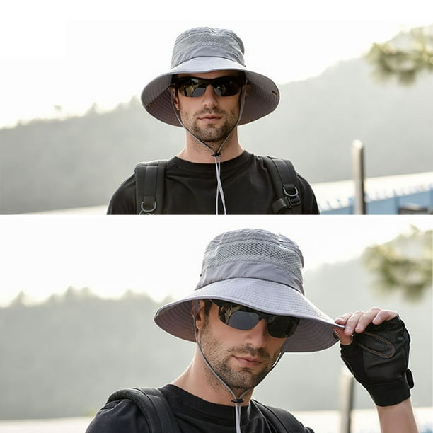 Coofit Safari Hat Wide Brim: Outdoor Sun Hat Fishing Cap Bucket Hat with  String for Men