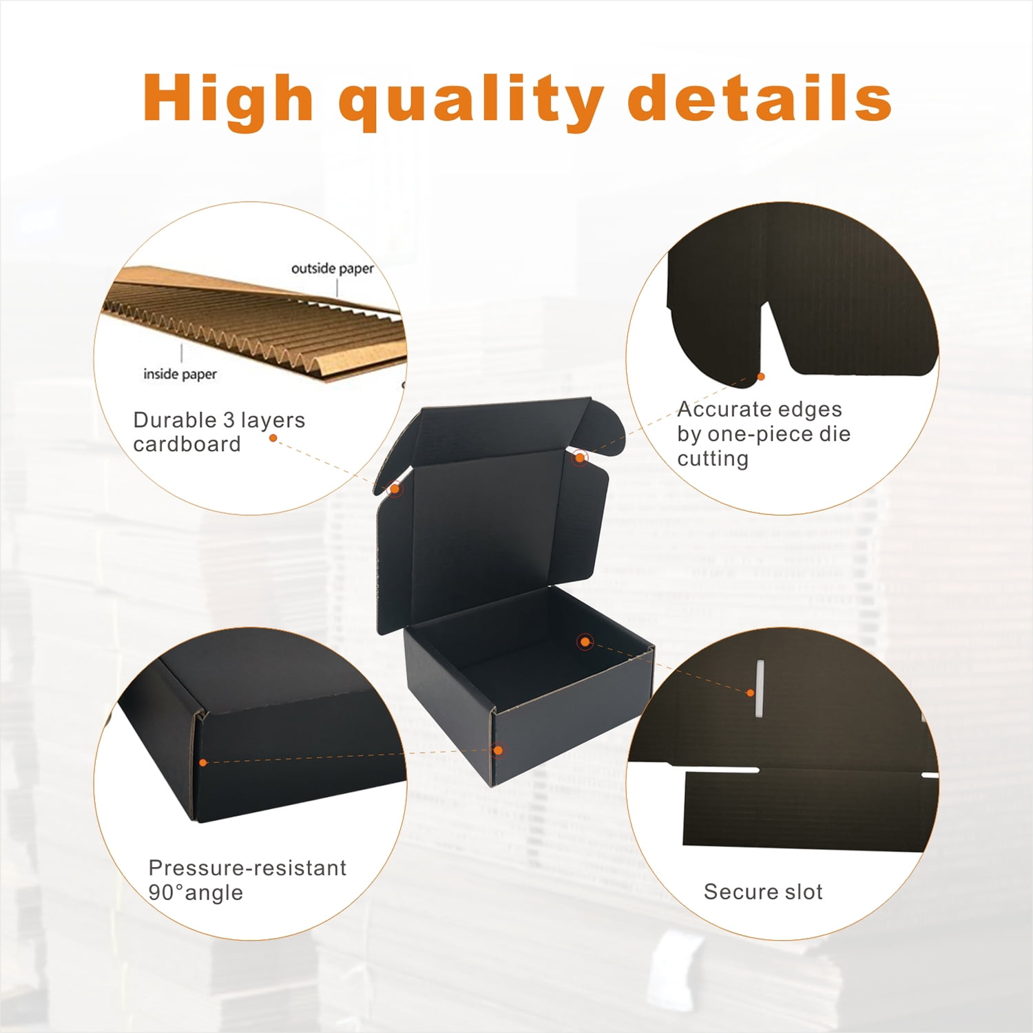 CH-BOX 50 Pack 5x5x2'' Small Corrugated Box Mailers Black Cardboard for Shipping Mailing Packaging (CM552B)