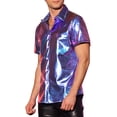 thumbnail image 4 of Camisetas Holográficas INSPIRE CHIC para hombres, cuello redondo, de manga corta, tops metálicos morados 2XL, 4 of 5