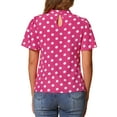 thumbnail image 3 of INSPIRE CHIC Women's Polka Dots Stand Collar Pleat Keyhole Back Short Flare Sleeve Top S Hot Pink, 3 of 6