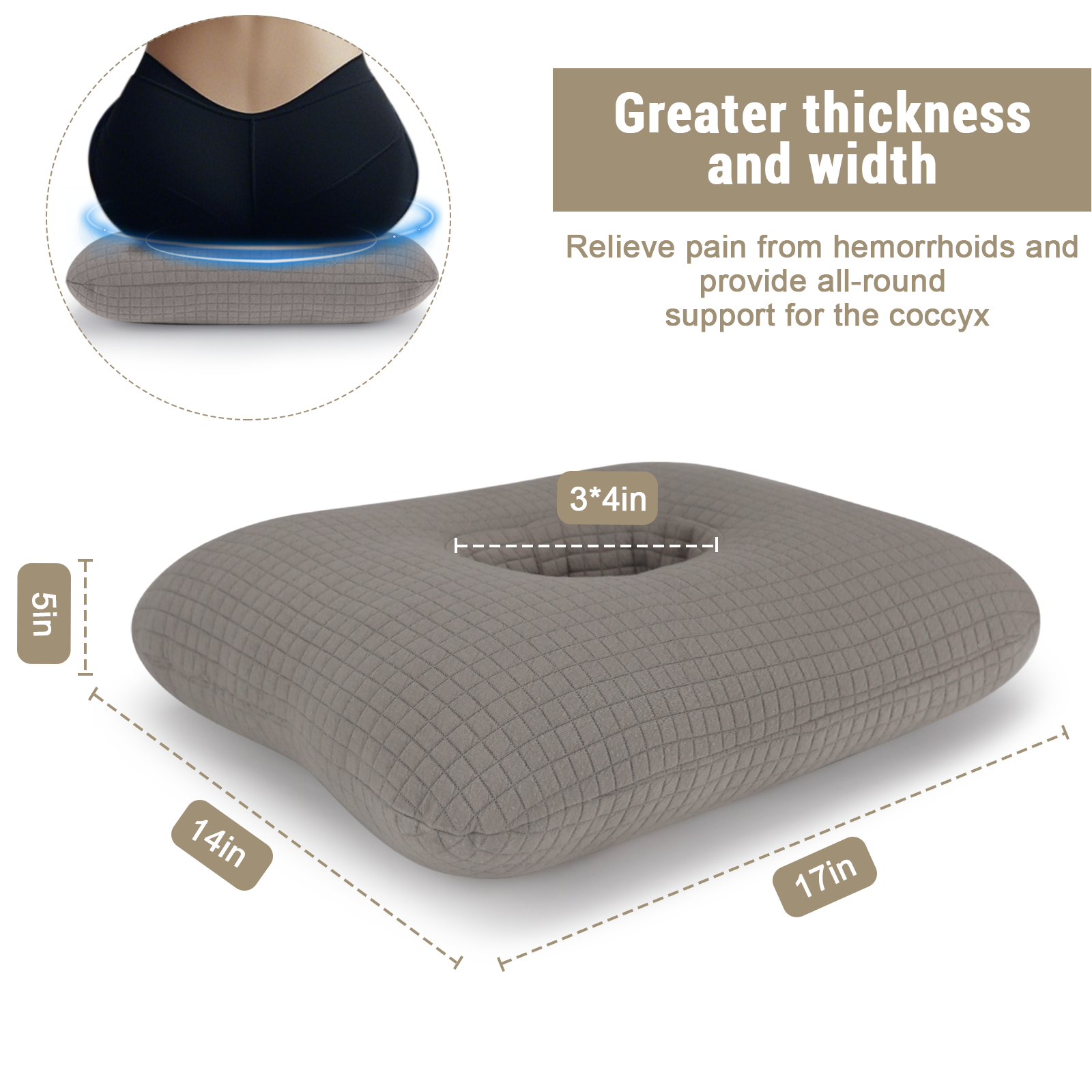 RoamReady Donut Pillow for Bed Sores Tailbone Pain Relief Cushion Cotton Butt Donut Cushion Breathable for Hemorrhoid Pregnancy Prostate and Surgery Sitting Pressure Relief for Home Car Dark Gray