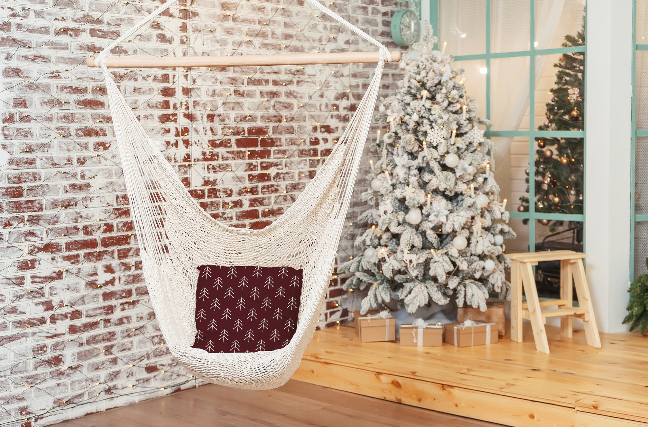 18" x 18" Simply Daisy Patterned Trees Winter Polyester Indoor/Outdoor Pillow, Christmas Burgandy Qty 1