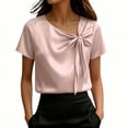 thumbnail image 2 of Jerdar Satin Blouses for Women Dressy Casual Trendy Business Work Silk Tops Outfits Cowl Neck Bow Tie Pleated Summer Shirts XL, 2 of 6