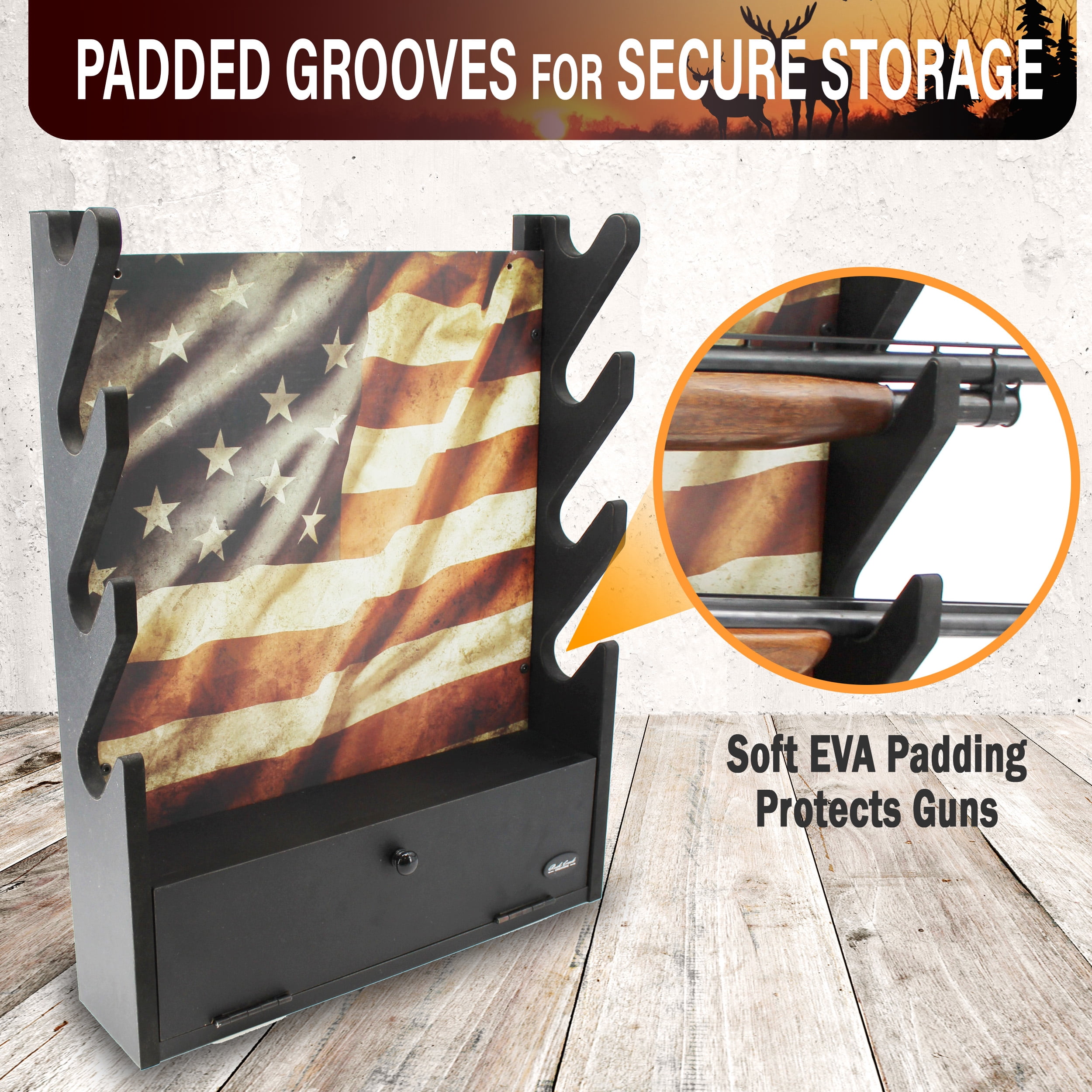 Rush Creek Creations Americana 4-Gun Rifle & Shotgun Wall Rack