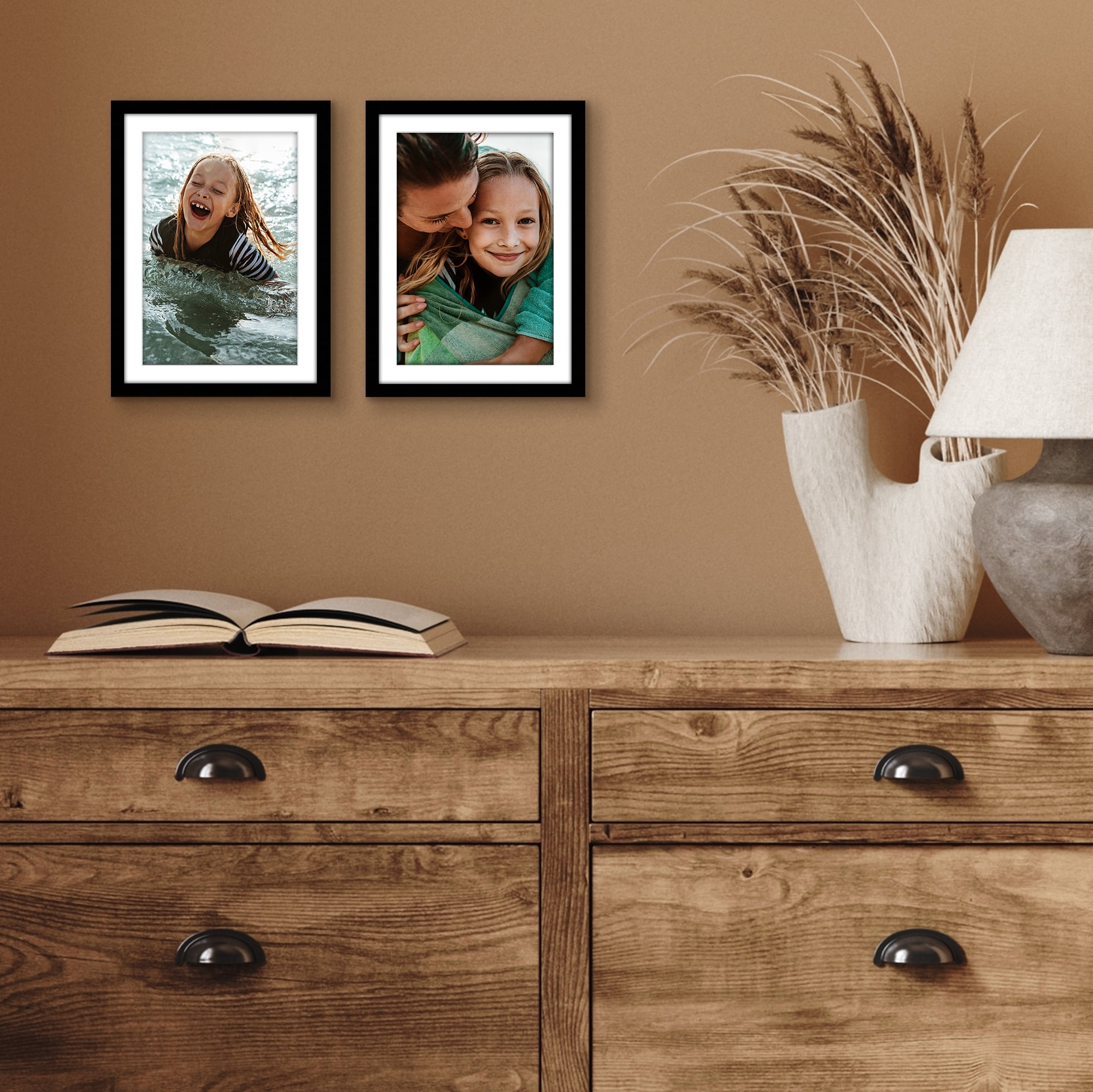 Americanflat 5x7 Picture Frame with 4x6 Mat Shatter-Resistant Glass 2 Pack Streamline Collection Thin Border - Black