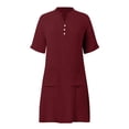 thumbnail image 6 of Casual Summer Dresses for Women Short Sleeve Womens Summer Casual Fashion Solid Color Short Sleeved V-neck Button Double Pocket Dress Wine S, 6 of 6