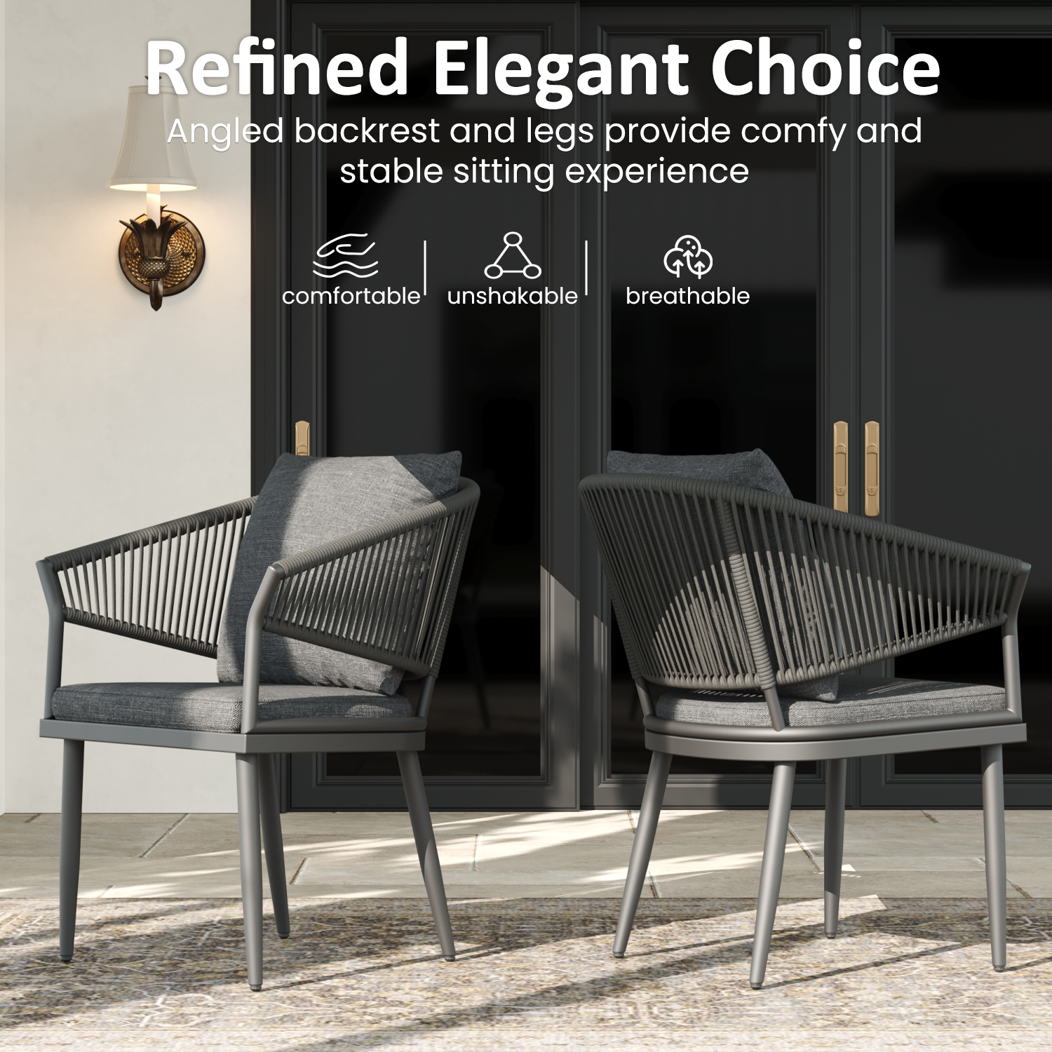 LayinSun Outdoor Dining Chairs Set of 2, 2 Pieces All-Weather Wicker Patio Chair for Patio, Deck, Proch with Soft Cushions and Armrests