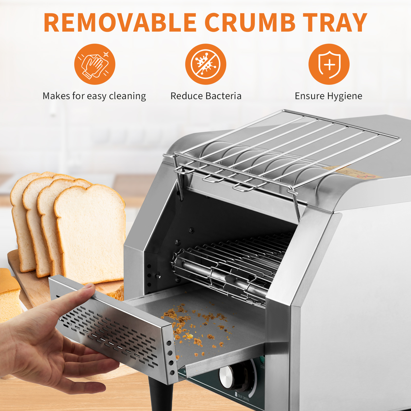 Kojooin Commercial Conveyor Toaster, 1300W Bread Toaster Oven with 7 Heat Levels for Bagels, Rolls and Sliced Bread