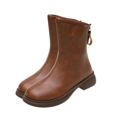 

Lovskoo 2024 Women s Ankle Combat Boots Round Toe Chunky Heel British Style Fall Retro Back Zipper Versatile Thick Soles Low Heels Slim Short Boots Brown
