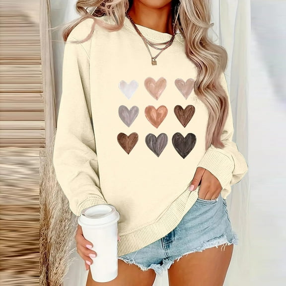 POROPL Womens Sweatshirts Fashion Long Sleeve Sweatshirts Casual Loose Hearts Print Pullover Fall Clothing