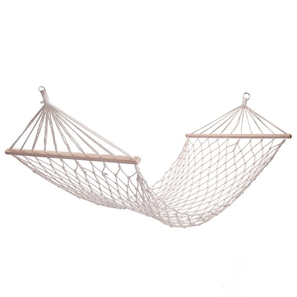 Hanging Cotton Rope Hammock, Single Wide One Person with Thick Hardwood  Spreader Bars - 150 Pounds Capacity - Portable for Outdoor Patio, Yard and  