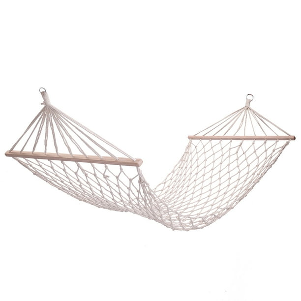 Hanging Cotton Rope Hammock, Single Wide One Person with Thick Hardwood Spreader Bars - 150 Pounds Capacity - Portable for Outdoor Patio, Yard and Hanging Cotton Rope Hammock, Single Wide One Person with Thick Hardwood Spreader Bars - 150 Pounds Capacity - Portable for Outdoor Patio, Yard and