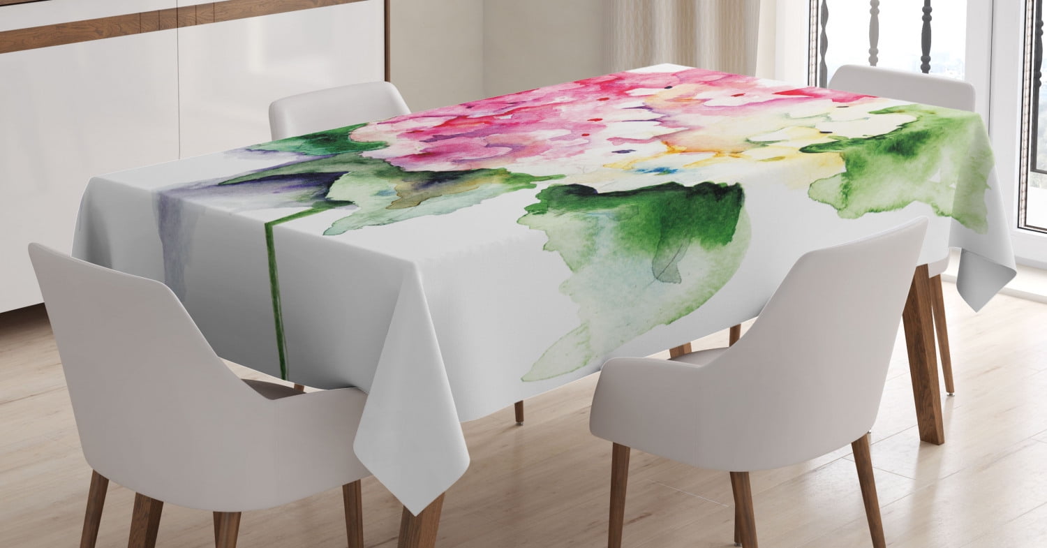Floral Tablecloth, Hydrangea Flower Bouquet in Watercolor Blossoms