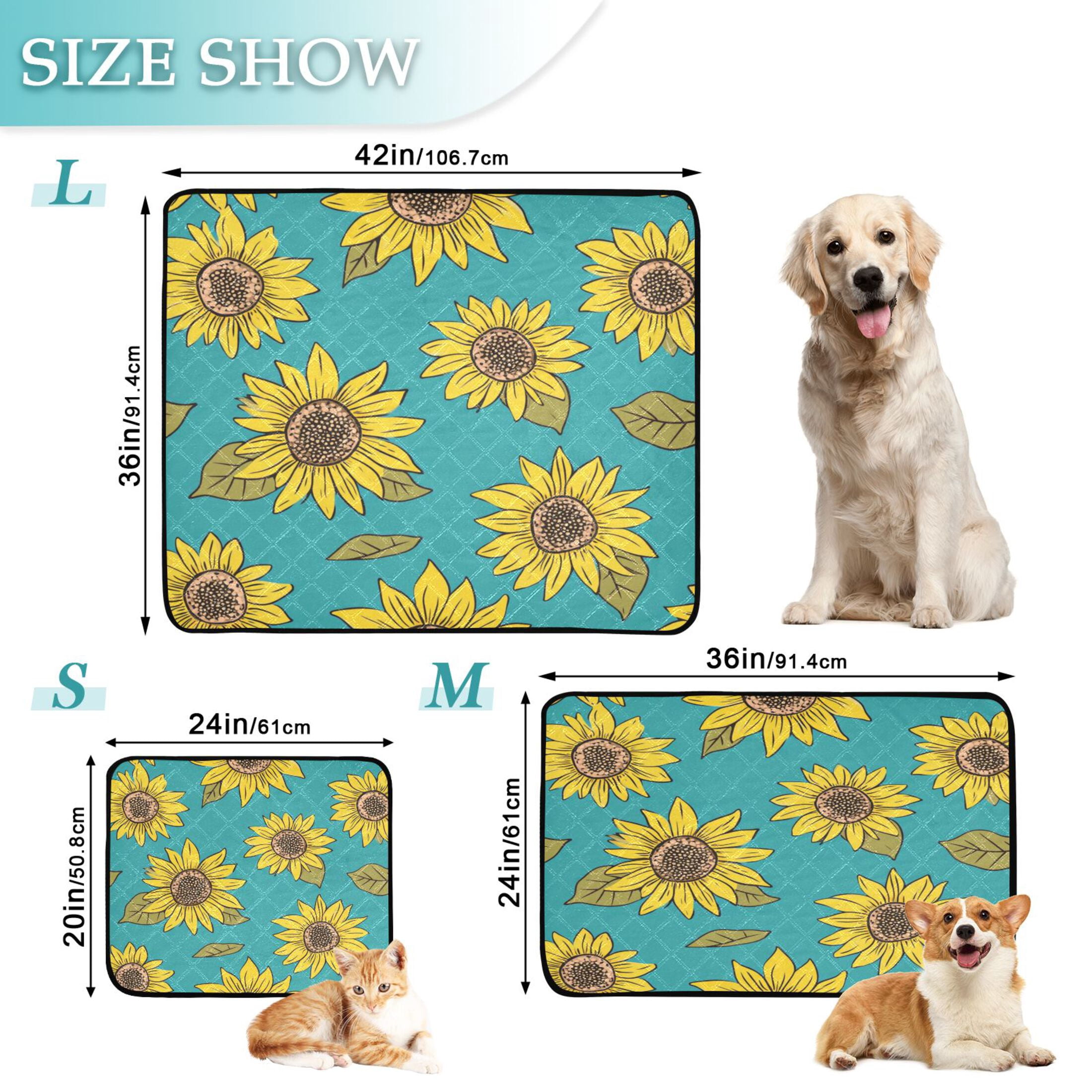 Washable Pet Pee Pads with Super Absorbent Reusable Training Pads for Dogs & Cats Yellow Sunflowers Pattern