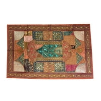 Mogul Indian Ethnic Tapestry Brown , Gold, Teal, Russet, Silver Patchwork Table Runner Bohemian Decor Wall Throw