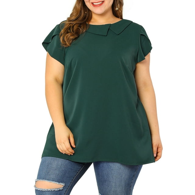Top de Gasa Agnes Orinda Cuello Barco Aleteo Verde Oscuro 1X