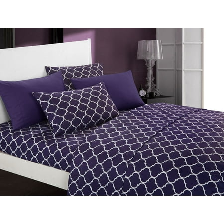 Bonus Sheet - Chic Home Tymon 6 Piece Sheet Set Super Soft Contemporary Geometric Pattern Print Deep Pocket Design - Includes Flat & Fitted Sheets and Bonus Pillowcases, King Plum